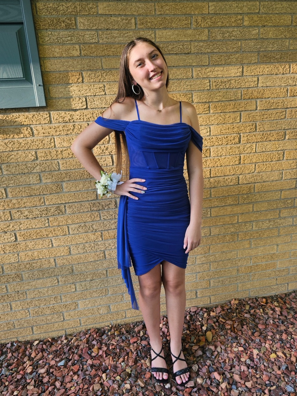 Camille La Vie Royal Blue Off-Shoulder Ruched Mini Dress
